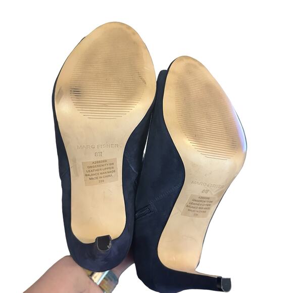 Marc Fisher Women's Blue Suede Serenity Peep Toe zip ankle wide width shoes 8W - Picture 7 of 13